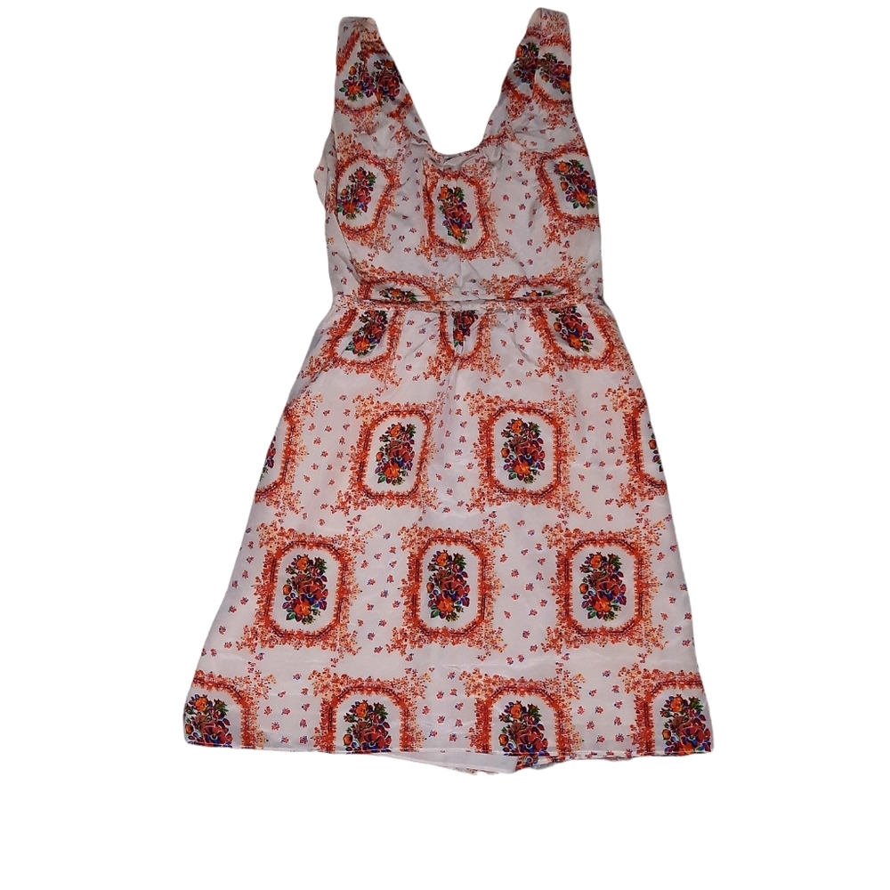 Madewell 6 Knee Length Dress Sleeveless Knotted Back Floral Orange. Dimensions p